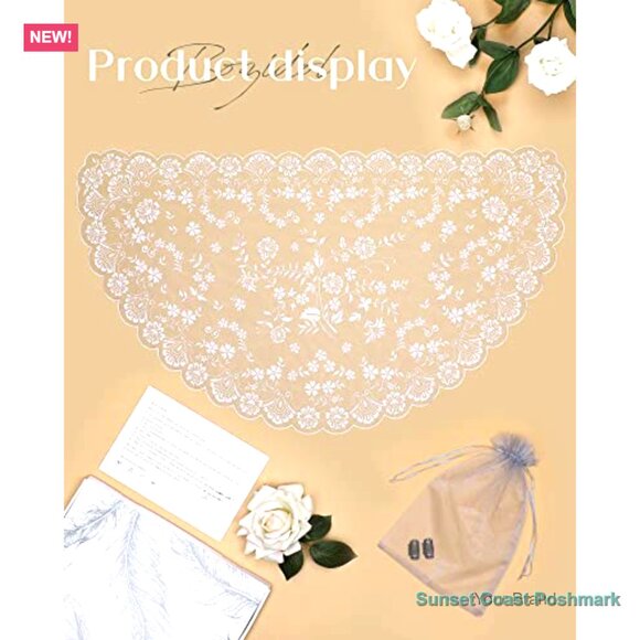 Floral Embroidered Lace Chapel Veil with Hair Clips